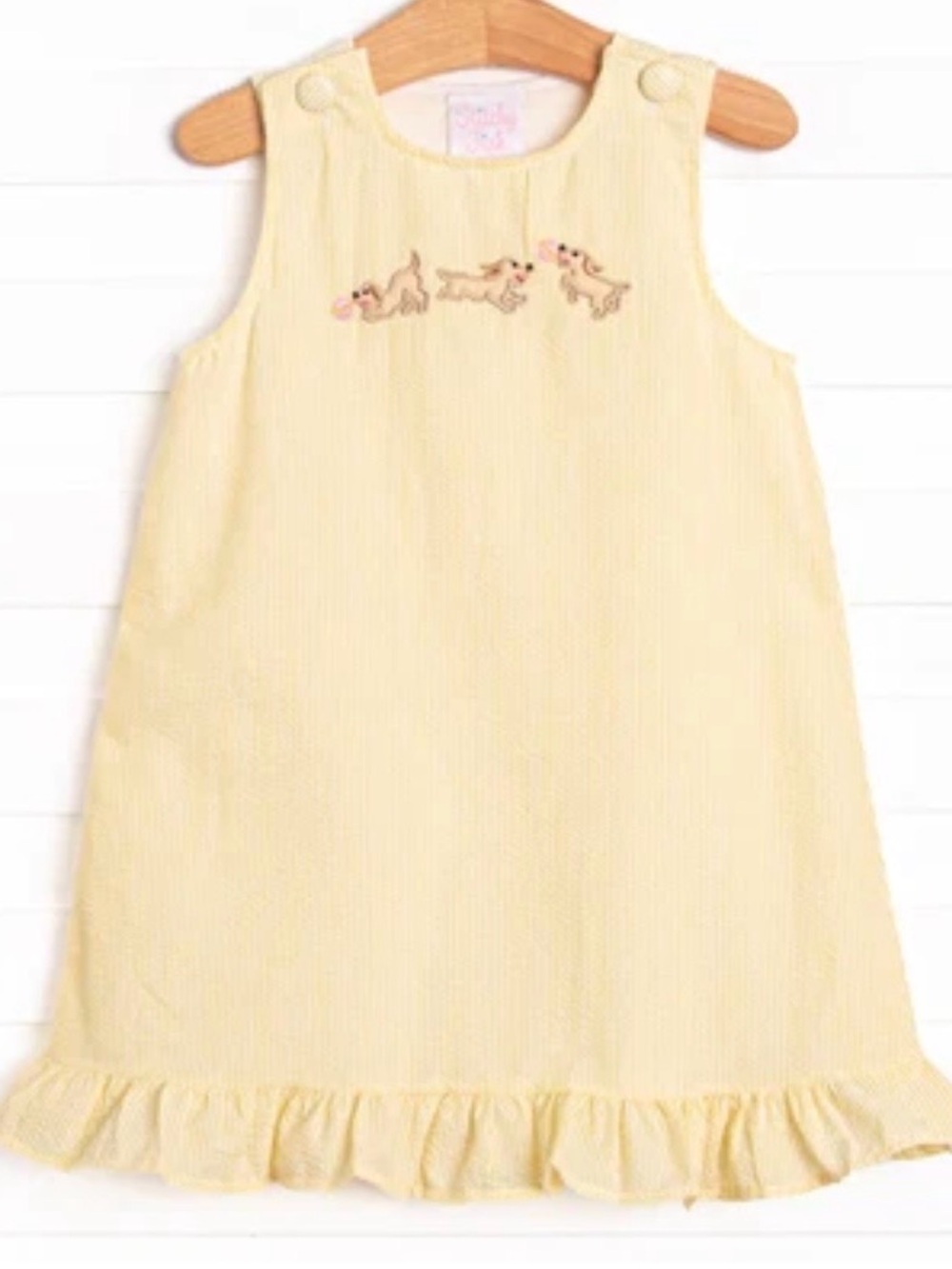 IN SEARCH OF  Yellow Ruffle Hem Pajama Dress with Puppy Embroidery 2 OR 3T